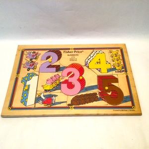 Vintage Wood Fisher Price 10 Pc NUMBERS 2715 Puzzle Scene Under Pieces
